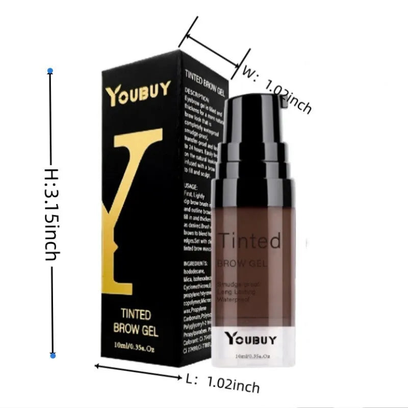 Waterproof brow cream tube with applicator in dark grey or golden yellow for eyebrow definition