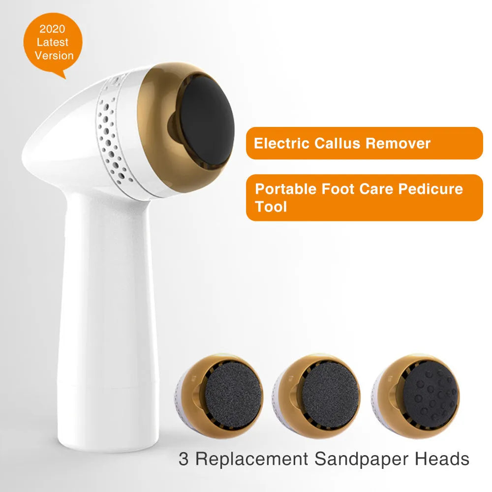 Electric vacuum foot grinder with quartz grinding heads in gold, rose gold, silver and white colour options