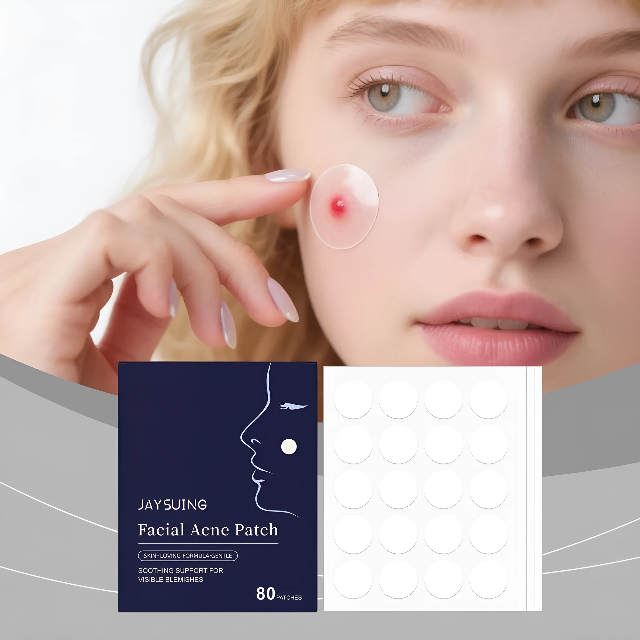 Pack of 80 transparent hydrocolloid facial acne patches for spot treatment