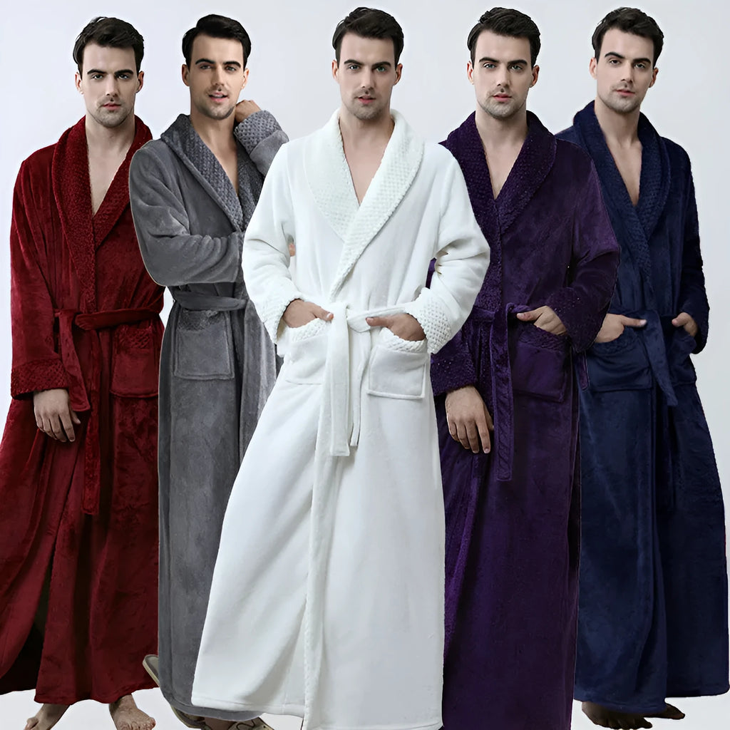 Men's winter flannel nightgown, long sleeve, cardigan style, available in five colours and sizes M L XL
