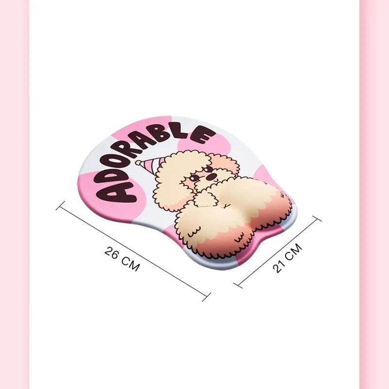 Corgi design 3D mouse pad with wrist support, 26cm x 21.8cm, non-skid PU base, available in blue, green, pink, yellow