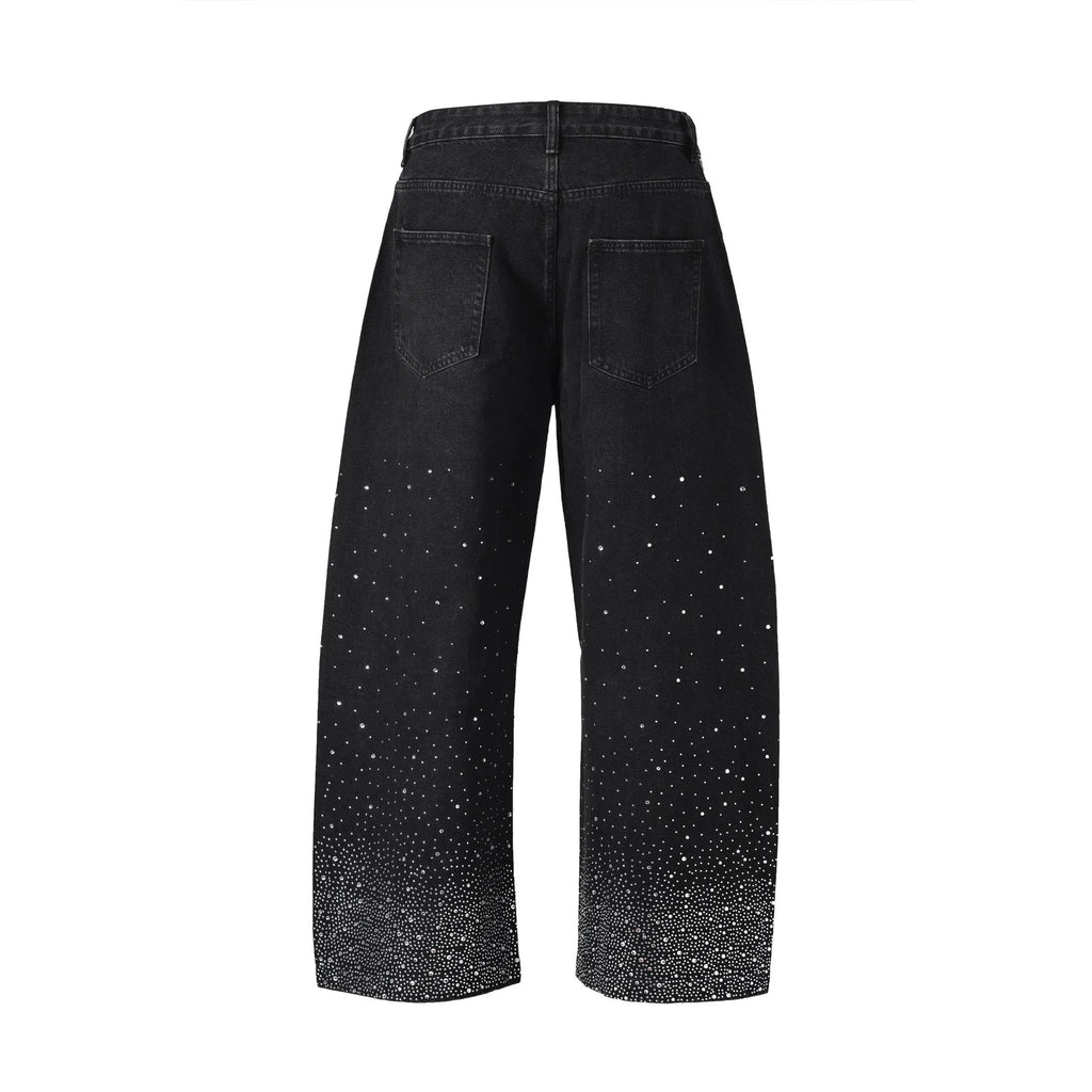Loose-fitting wide-leg cotton trousers in blue and black colours with high street styling