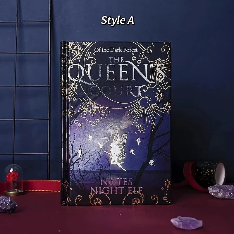 Blue and purple A5 hardcover luminous notebooks open to show full-colour illustrated pages
