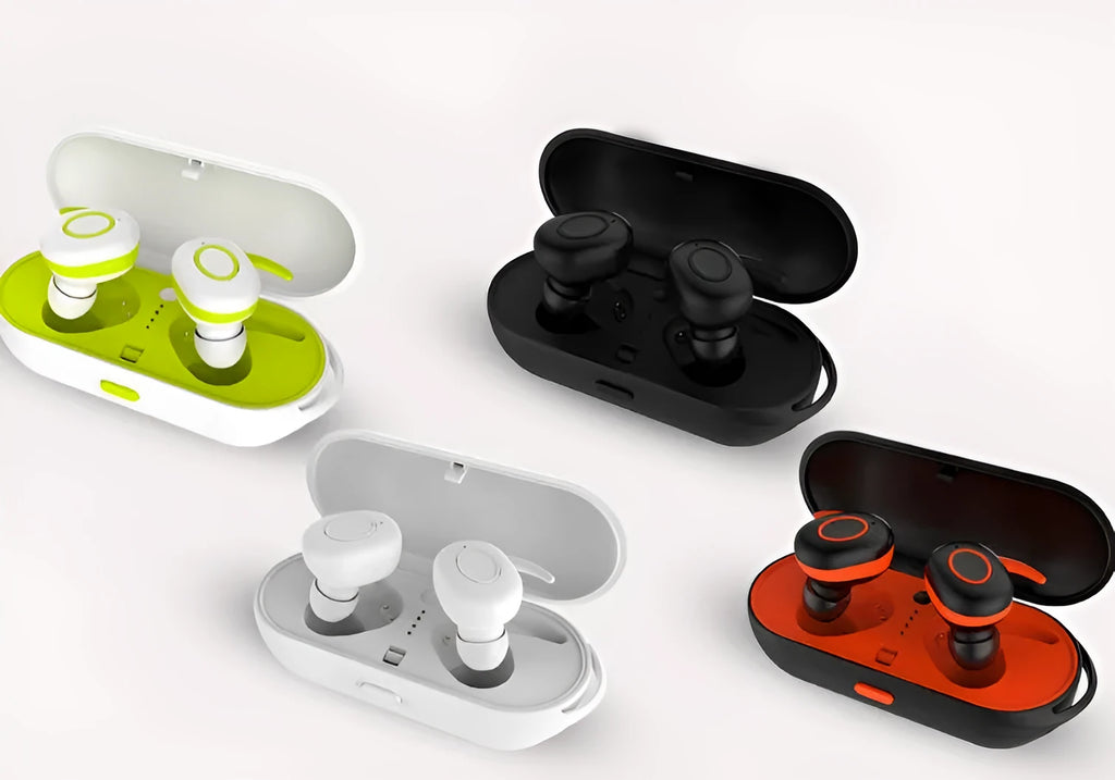 CSR Air-TWS wireless Bluetooth headset with noise reduction in black, green, red, and white colour options