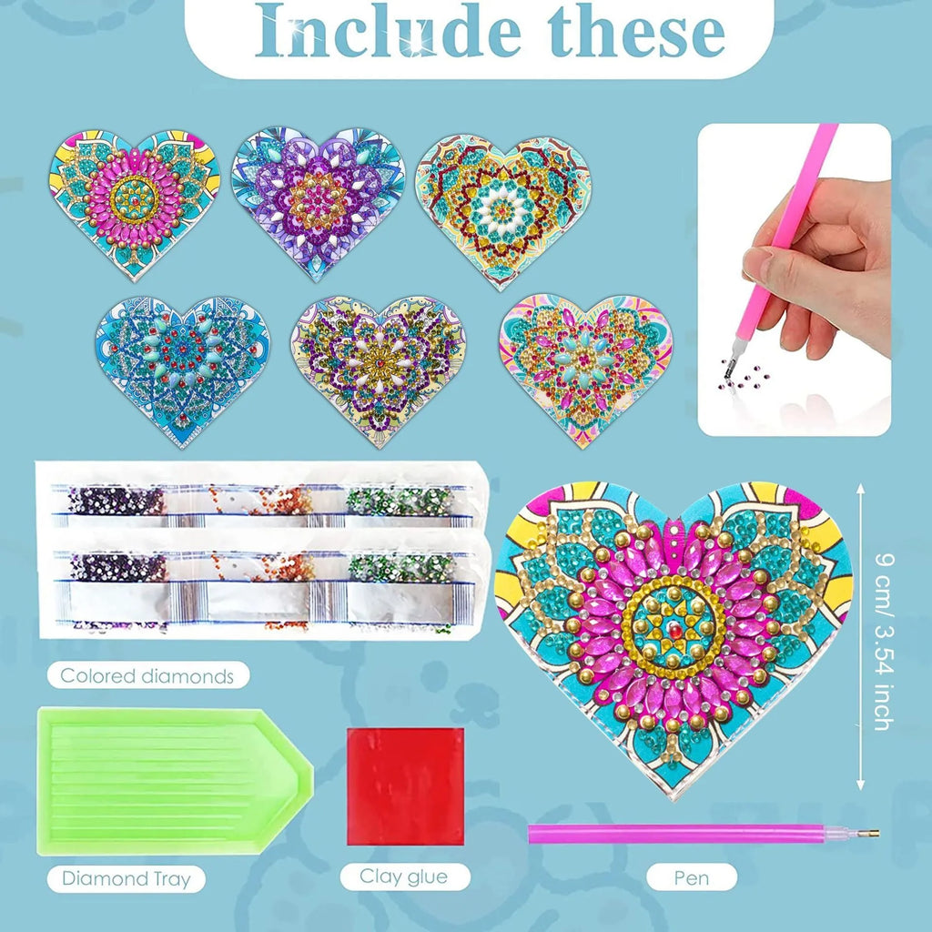 Six handmade PU leather cornerite bookmarks with crystal and floral decoration in a modern style.