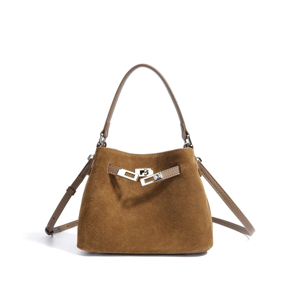 Cortical women's spliced casual crossbody bag in genuine leather with suede finish, vertical square shape