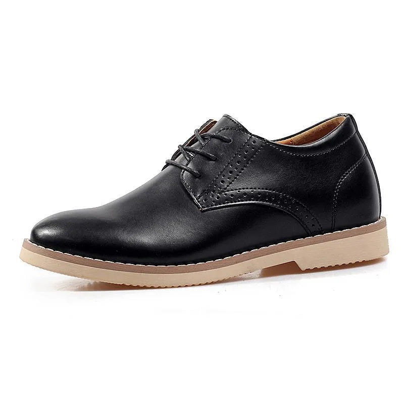 Men's casual leather shoes cowhide low top height increasing non-slip rubber sole British style