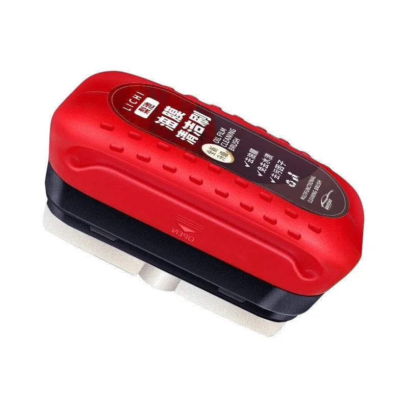 Red automotive oil film cleaning brush with 120ml cleaning solution for car windshield and glass