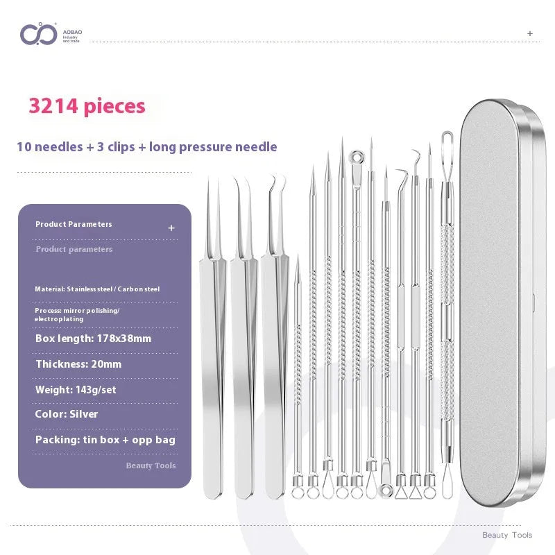 Four metal acne needle tools with pointed tips on a white background.