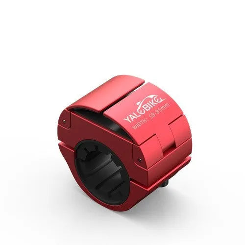 Folding bike phone mount in black, red, or silver, aluminium alloy with silicone sheets, one-hand operation, ring design