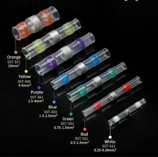 Waterproof heat shrink solder ring terminal connector in multiple colours for 32 amp electrical wiring