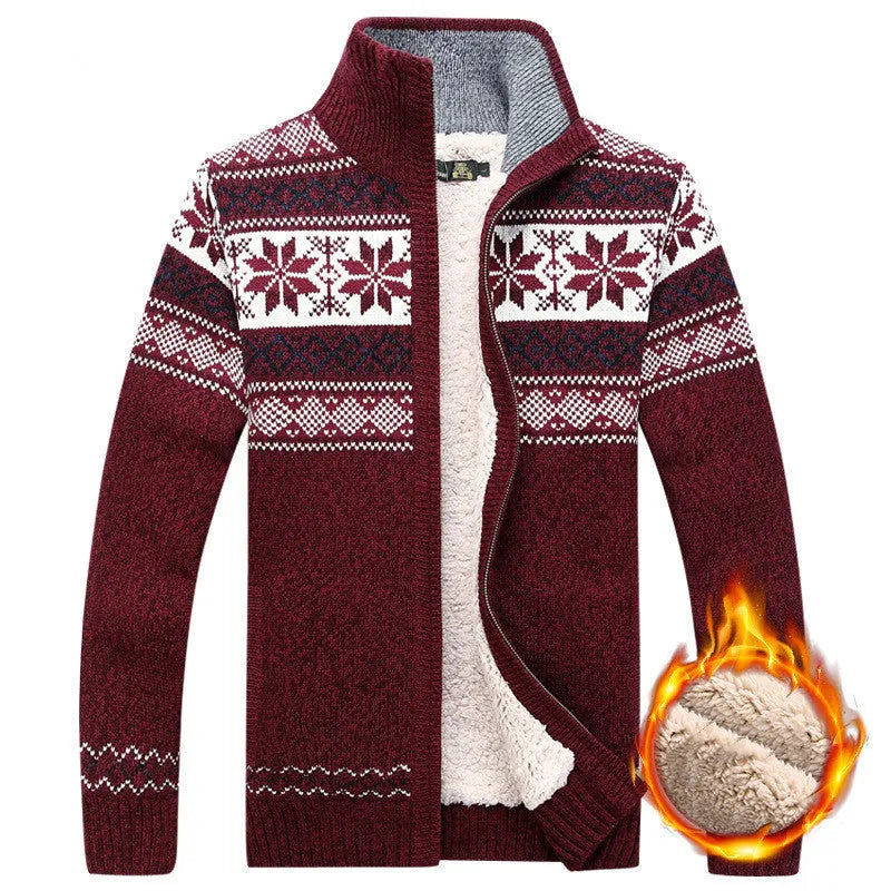 Men's velvet fleece cardigan sweater with stand-up collar, loose fit, warm winter casual coat, blue