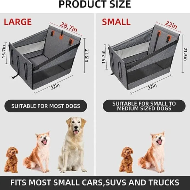 Grey water resistant cloth dog bed measuring 56x56x40 cm for car travel with pets