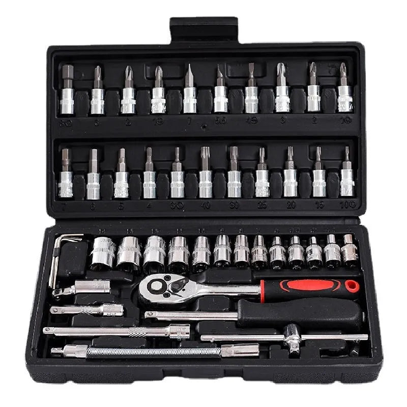 CR-V chromium vanadium steel socket ratchet wrench set for mechanical repair work