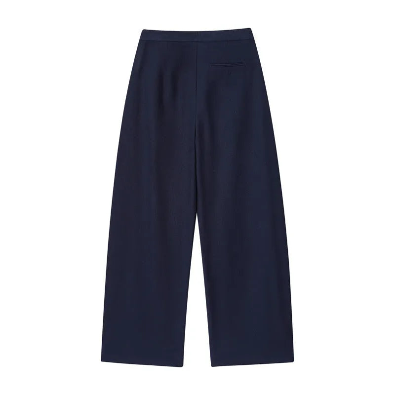 Women's linen blend co-ord set with off-neck flounced sleeve top and matching wide leg trousers