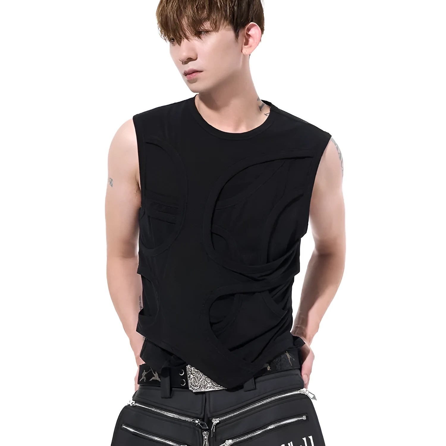Men's solid colour lyocell vest with round neck, shown in grey.