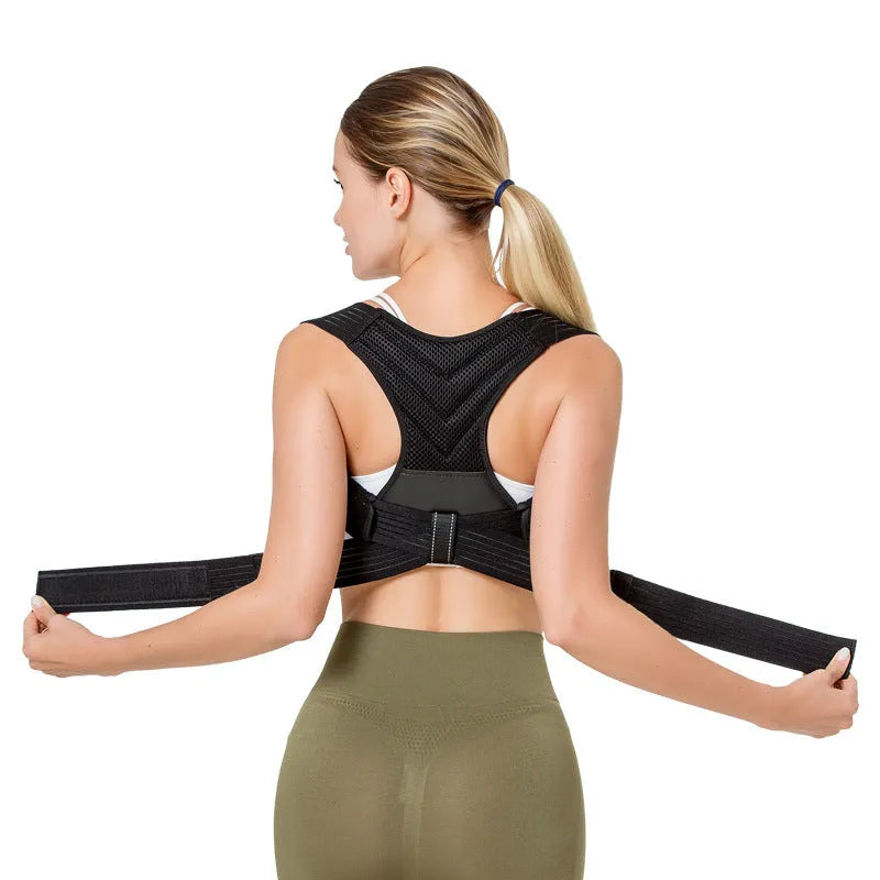 Black anti-humpback posture correction belt for shoulder and chest alignment