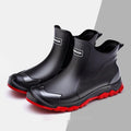 Men's flat heel rubber boots in beige and black colours with non-slip soles