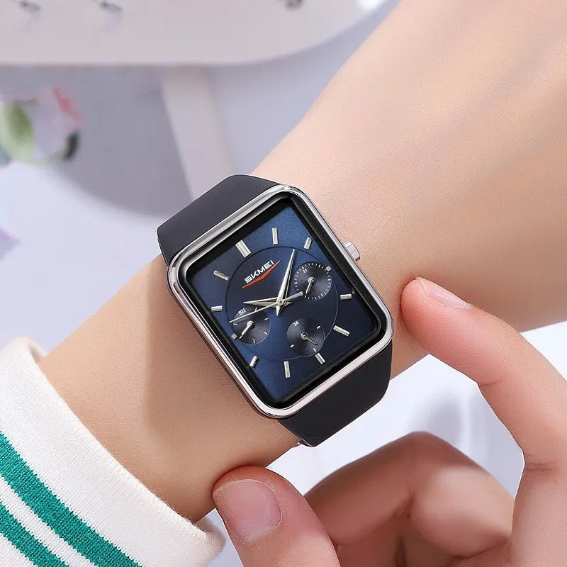 Square waterproof watch for girls with silicone strap in five colour options.