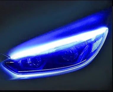 Flexible silicone car LED light strip for daytime running lights and turn signals.