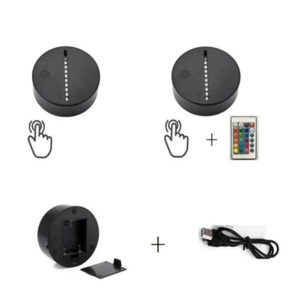 Panda 3 night light with remote control showing seven colour options on acrylic panel