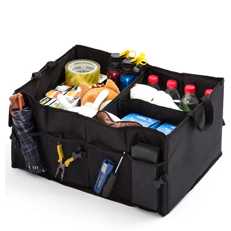 Black non-woven car storage can folded to 40cm length and 26cm width for package organisation
