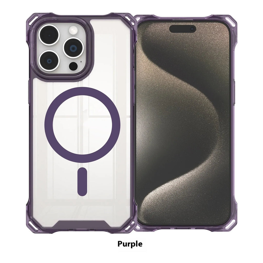 Shoulder lanyard TPU phone cover with magnetic suction, four-corner drop protection, and transparent black finish for Apple iPhone