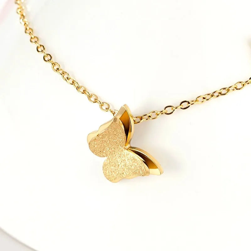 Gold butterfly anklet with stainless steel single chain, about 21cm plus 5cm extension