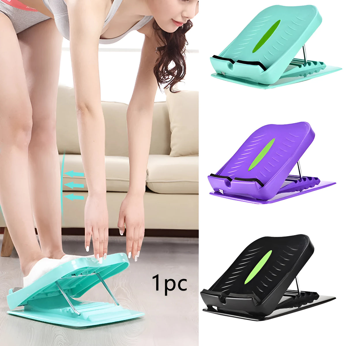 Portable ABS incline board for Achilles stretching, 30.5x27cm, four-position adjustable, black purple or green