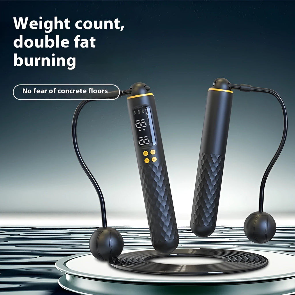 Smart skipping rope with counter in M01 Samurai Black with rechargeable English display and ABS handle
