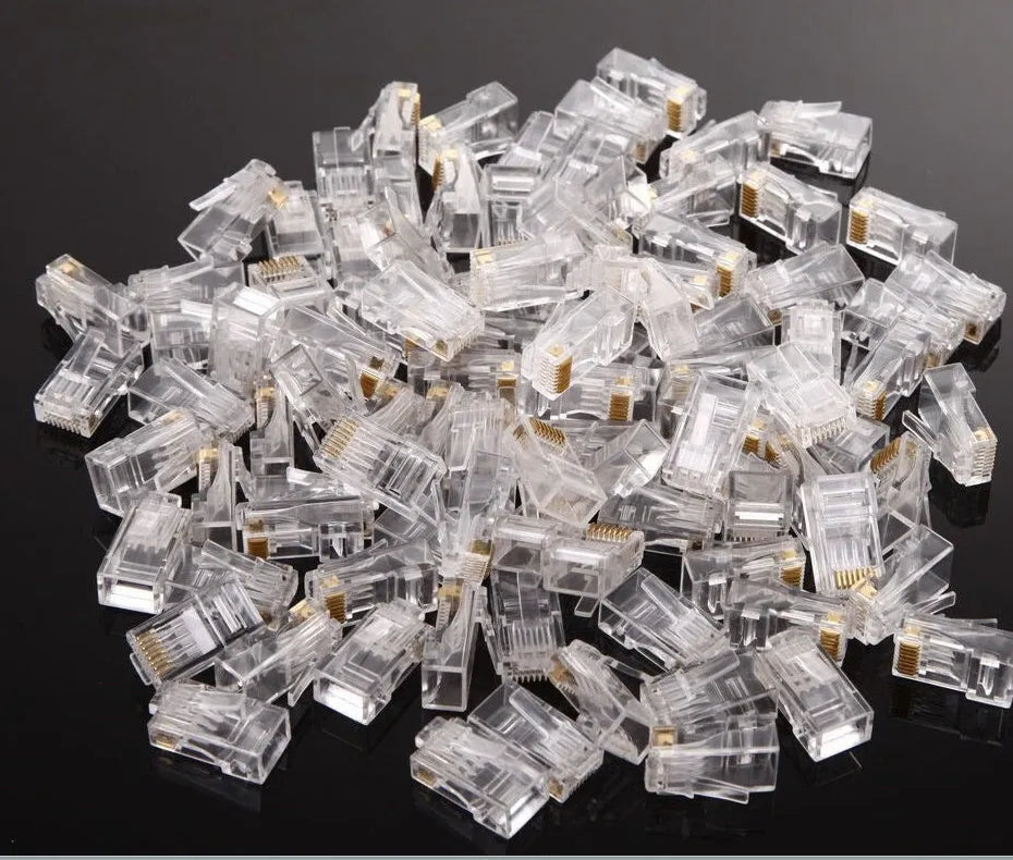 White Category 6 RJ45 crystal plug in canned pack with 100 pieces, injection moulded