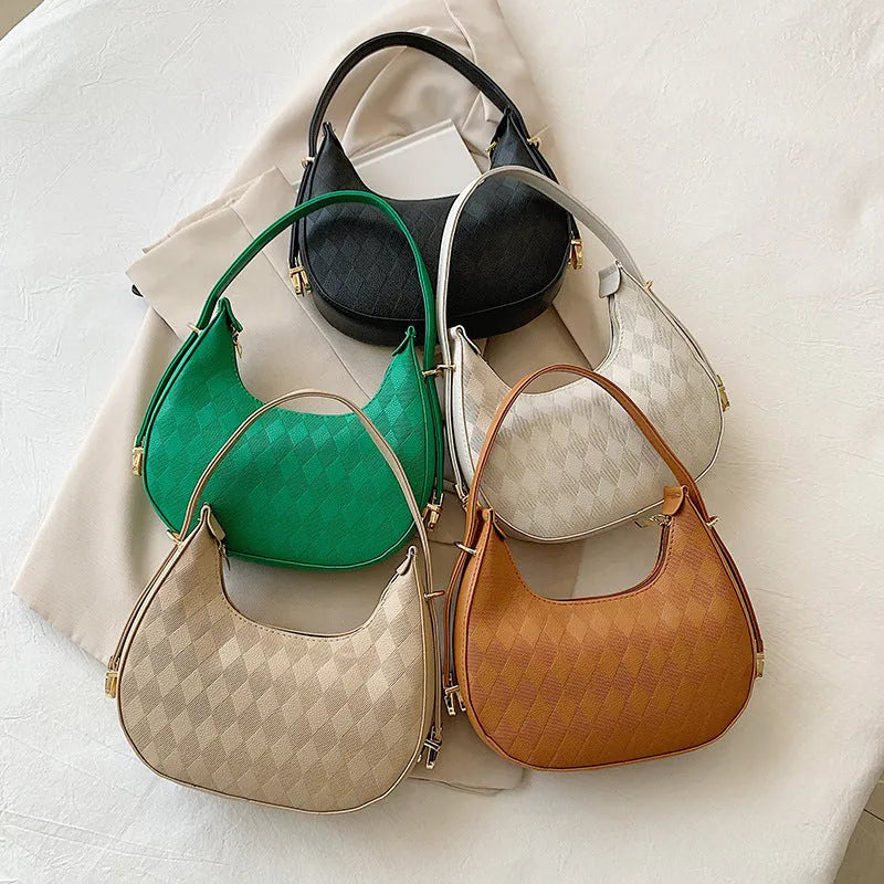 French underarm bag women PU rhombus pattern handbag sandwich pocket 22x20x5cm five colours