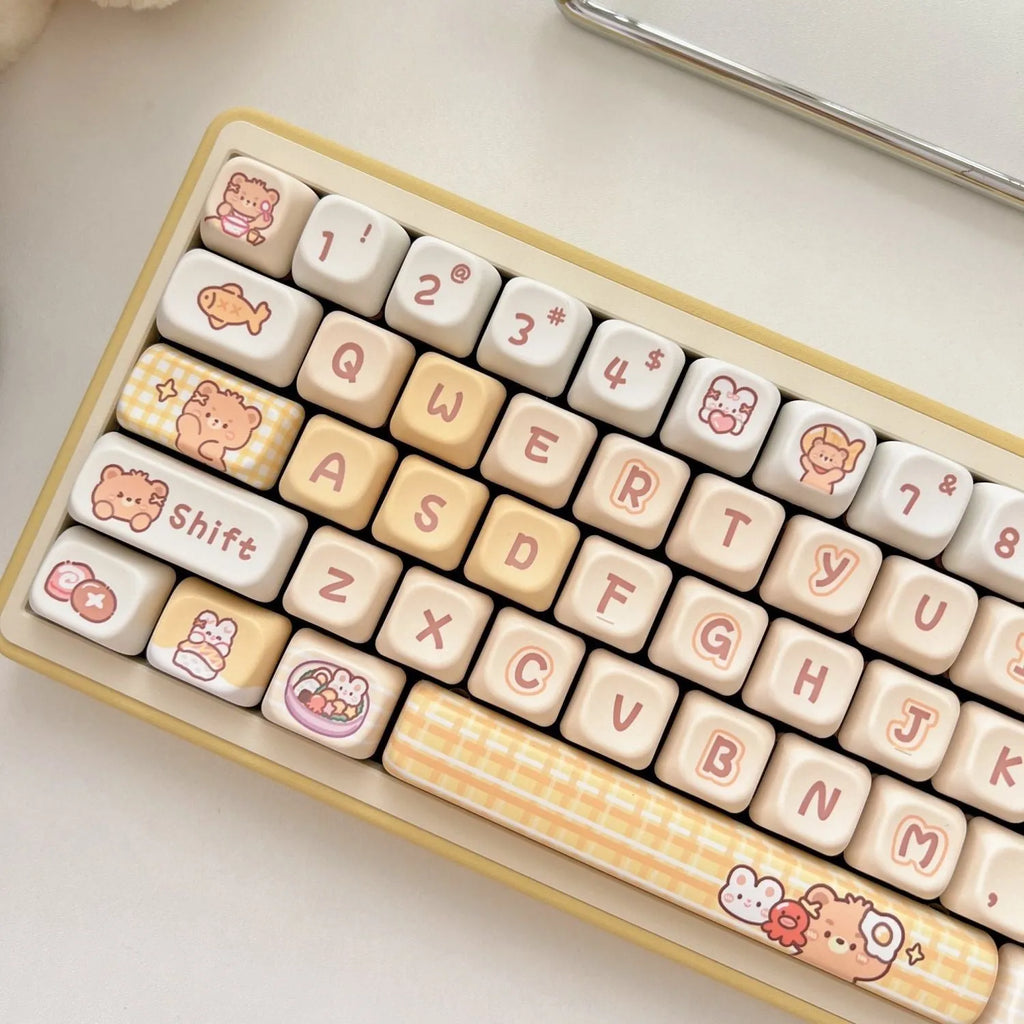 Rabbit Bear Restaurant themed mechanical keyboard keycaps in EOA height with heat sublimation printing