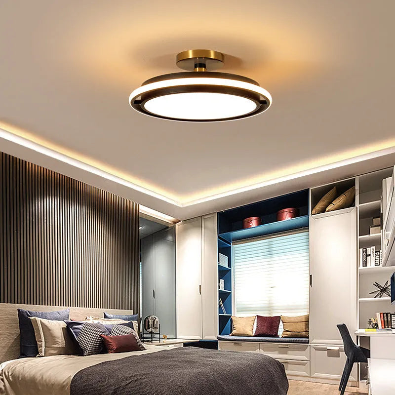 Round black gold LED ceiling light with electrodeless dimming in three sizes