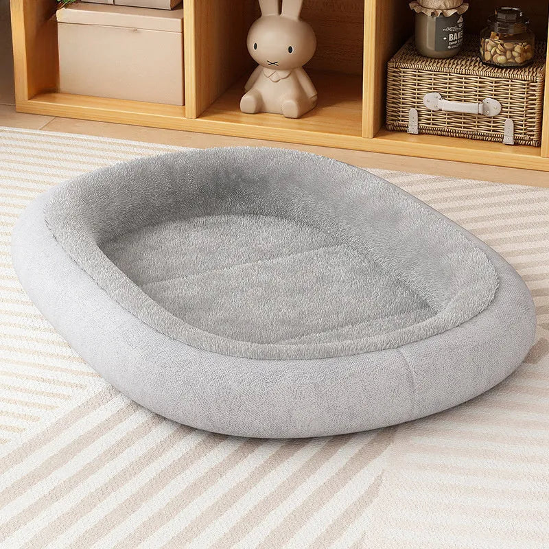 Thickened grey dog kennel for a small dog, with a sloped roof and a soft removable cushion inside.