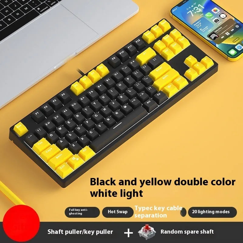 87-key wired mechanical keyboard with hot-swappable switches showing multiple colour combination options