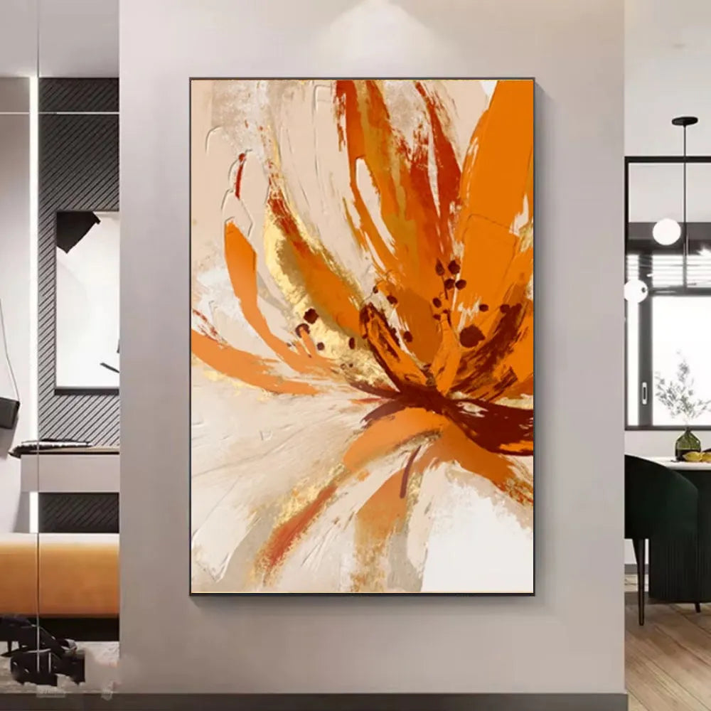 Handmade oil painting canvas orange flowers abstract decoration for living room wall