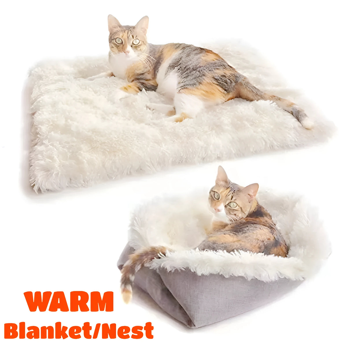 Grey pet blanket nest with fluffy surface and black non-slip base measuring 61cm by 51cm