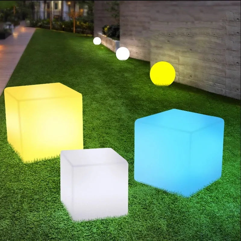 Modern square LED cube light stool for outdoor garden decorative lighting