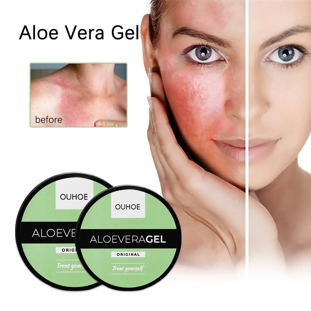 Tanning cream tube and aloe vera gel bottle for accelerated tanning and after sun skin repair.