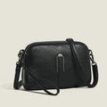 Genuine leather women's shoulder bag in horizontal square shape showing black, navy, green, brown colour options
