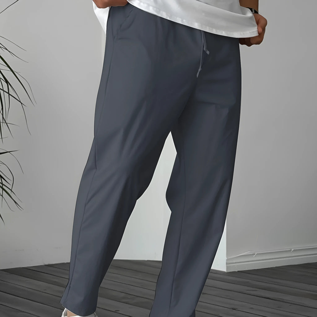 Men's straight-leg drawstring trousers in bamboo fabric with ribbon pockets