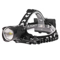Black USB rechargeable headlamp torch with telescopic zoom lens and adjustable headband