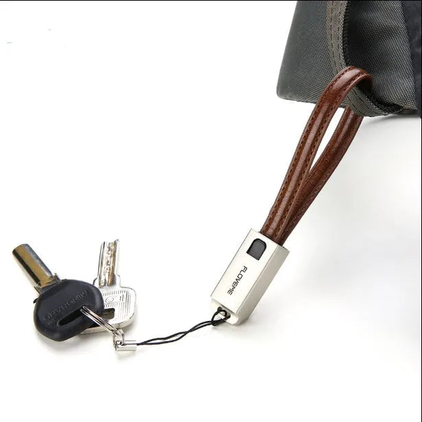 Short 20cm leather-braided USB C to Apple Lightning charging cable with zinc alloy connectors