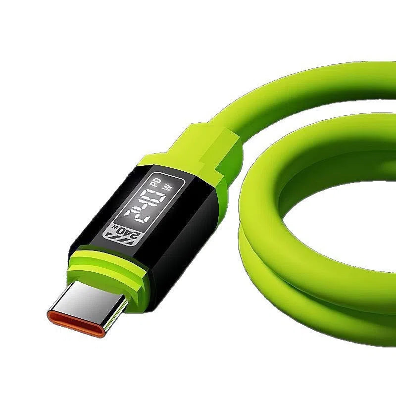Blue braided 240W fast charging Type-C data cable for mobile phones and tablets, available in lengths from 0.3m to 2m.
