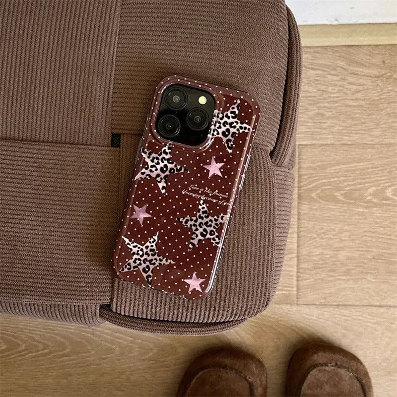 Double-layer half-pack phone case with XINGX leopard print and polka dot design, shockproof TPU cover for Apple iPhone models.
