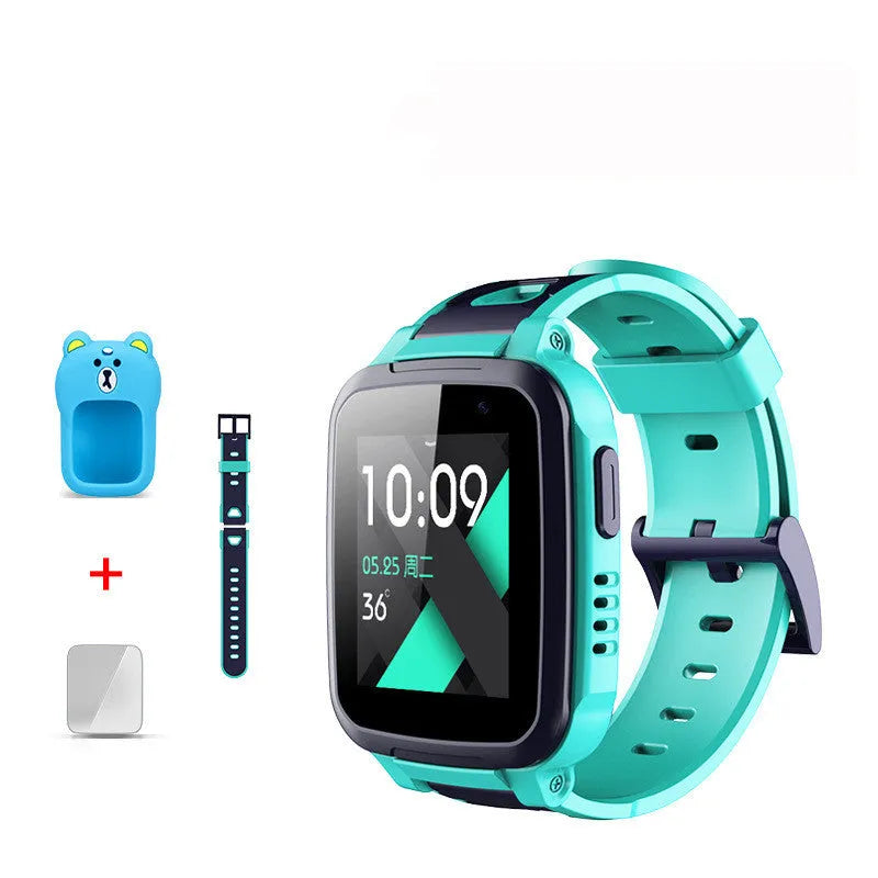 360 SE5 blue children's smartwatch with stainless steel band on a wrist