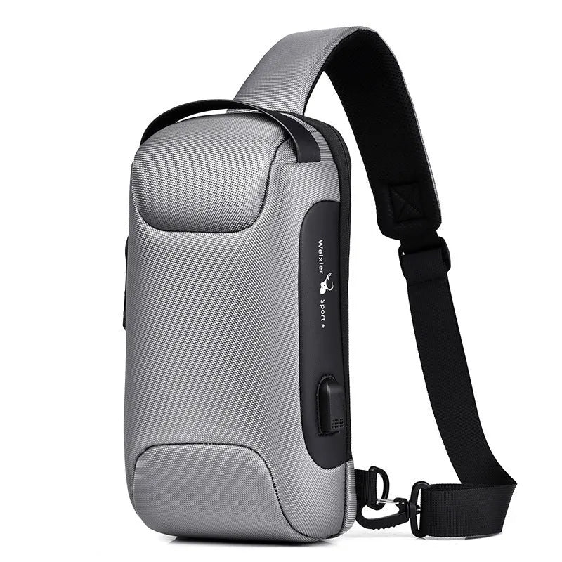 Waterproof Oxford cloth crossbody anti-theft messenger bag showing internal organisational pockets and adjustable strap