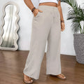 Women's loose wide leg drawstring trousers in khaki or black, polyester, sizes 0XL to 4XL