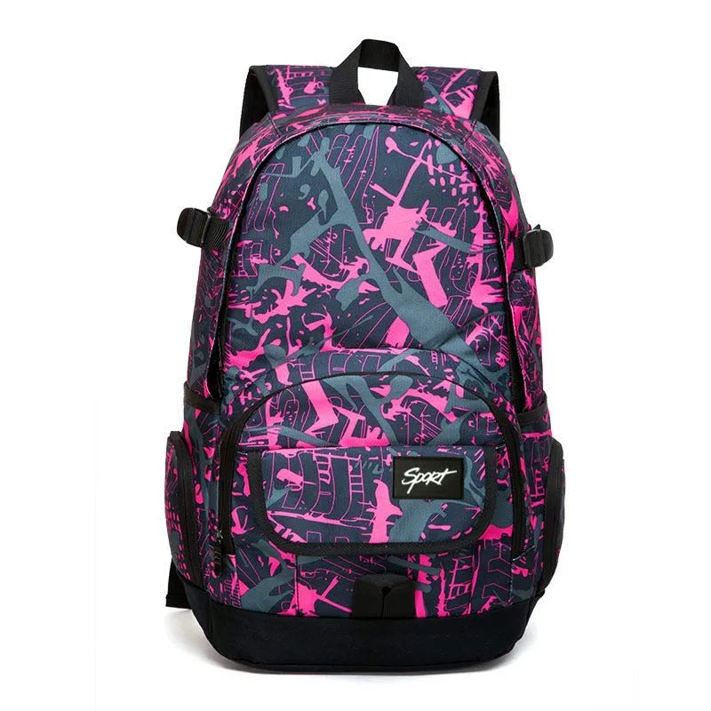 Classic blue nylon backpack with large capacity and multiple compartments